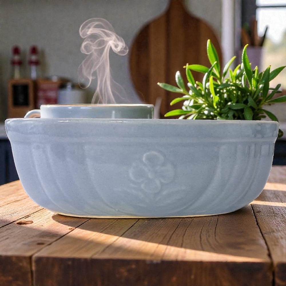 Cookson Pottery Planter Vase Bowl USA Blue MCM Floral Embossed Succulent Vintage